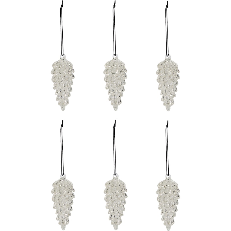 Cone Christmas Decorations 6-pack 3,5x9 cm, Silver