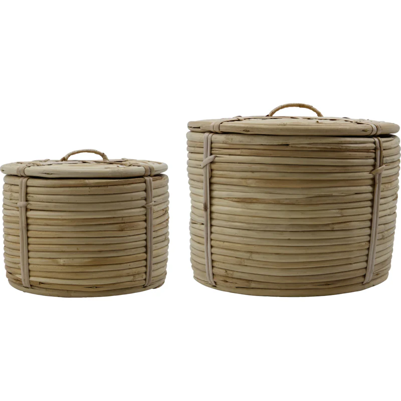 HDRound Basket With Lid Natural, 2-pack