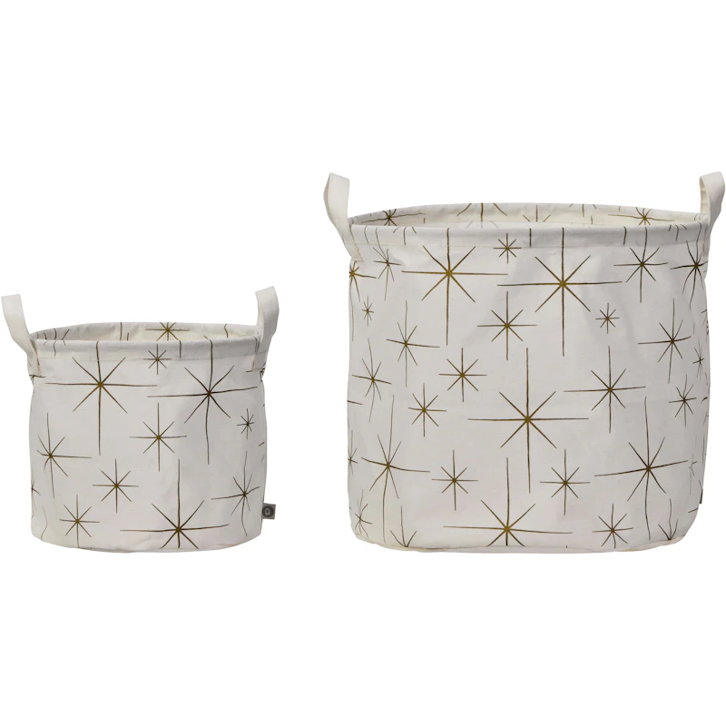 Stars Storage Basket 2-pack, Off-white / Gold