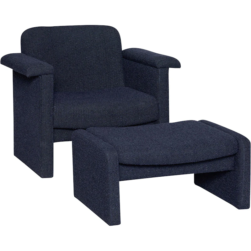 Softy Armchair With Footstool, Dark Blue