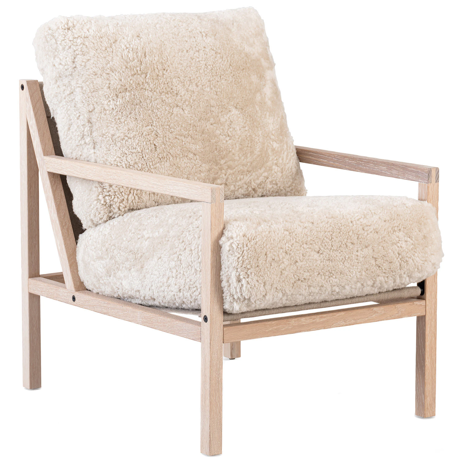 Seventy Five Wood Armchair, White Pigmented Oak / Sheepskin Moonlight ...