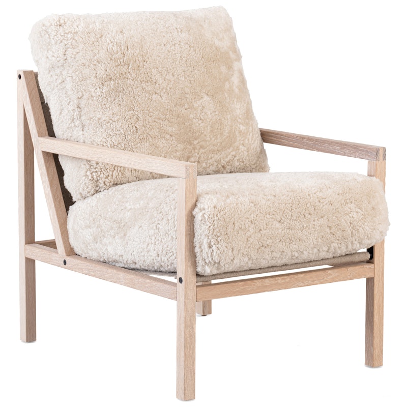 Seventy Five Wood Armchair, White Pigmented Oak / Sheepskin Moonlight