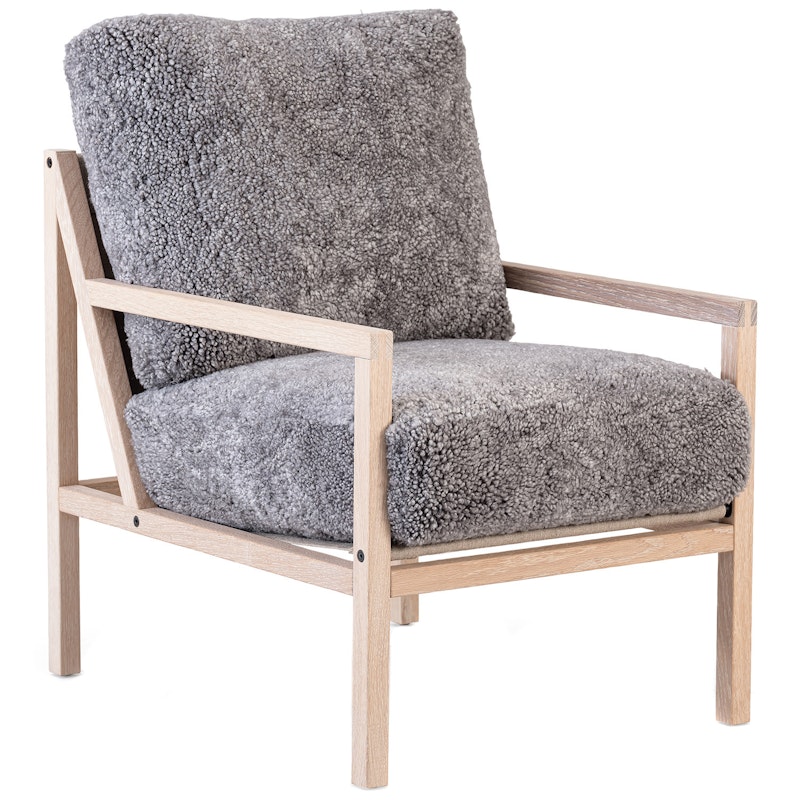 Seventy Five Wood Armchair, White Pigmented Oak / Sheepskin Scandinavian Grey