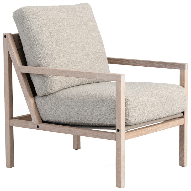 Seventy Five Wood Armchair, White Pigmented Oak / Bouclé Sand