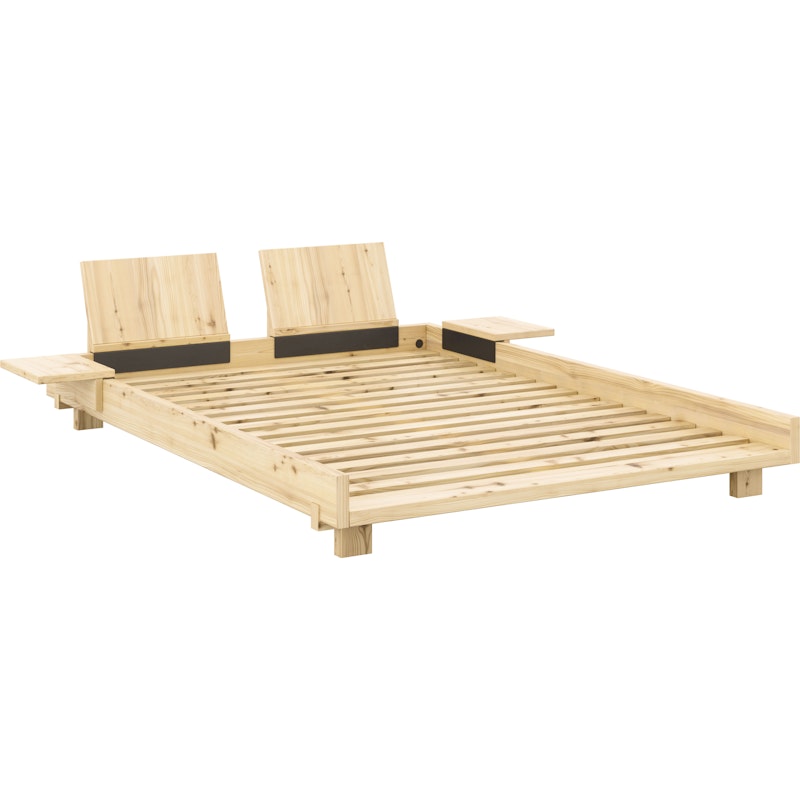 Social Bed Frame With Backrests & Side Tables Clear Lacquered, 140x200 cm