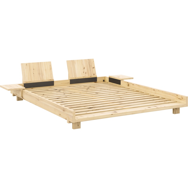 Social Bed Frame With Backrests & Side Tables Clear Lacquered, 160x200 cm