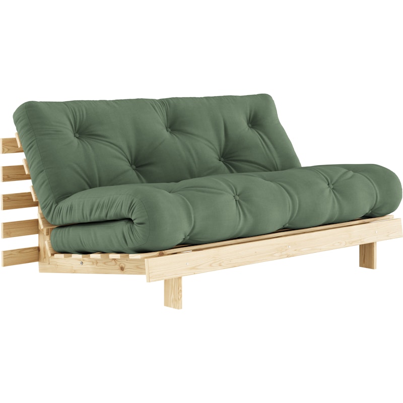 Roots 160 Sofa Bed With Mattress, Raw / Olive Green