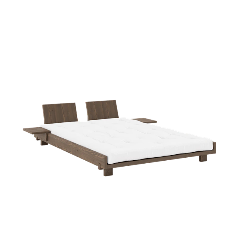 Social Bed Frame With 2 Backrests & Side Table 140x200 Carob Brown