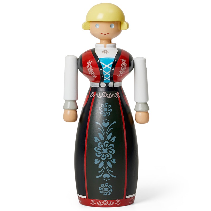 Norsk Bunad-Kvinna Wooden Figurine, Black/Red / White