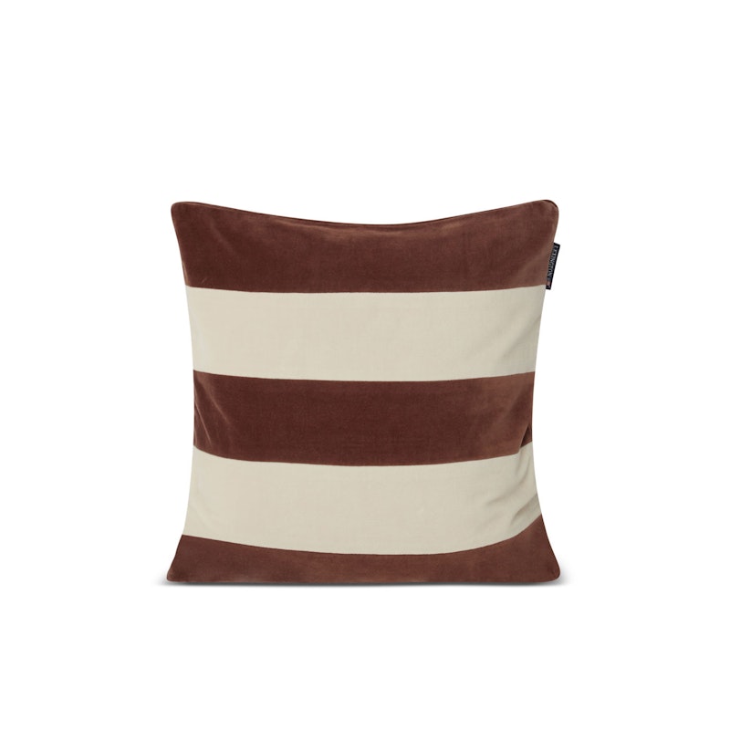 Block Striped Organic Cotton Velvet Pillowcase 50x50 cm, Brown/Light Beige