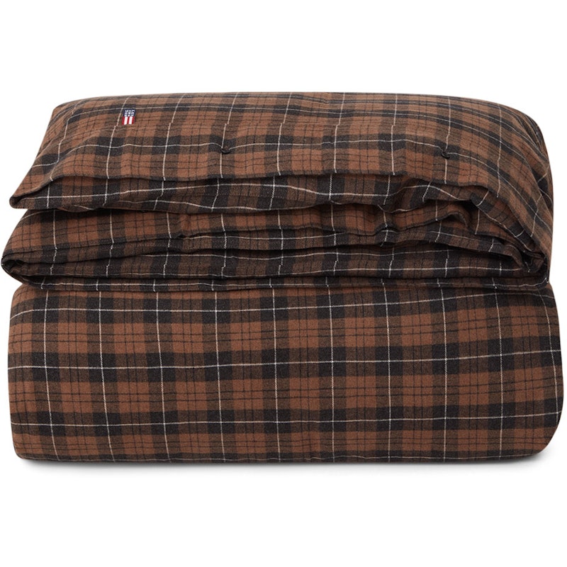 Checked Cotton Flannel Duvet Cover 150x210 cm, Brown/Dark Grey