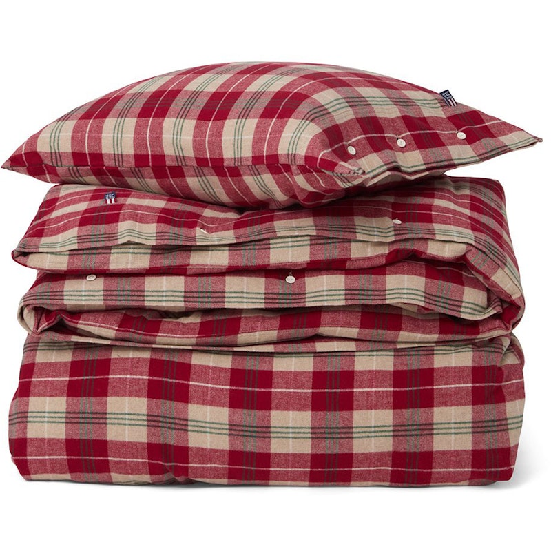 Checked Cotton Flannel Bed Set Red / Beige / Green / White, 150x210 cm