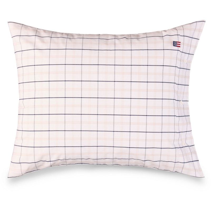 Checked Cotton Poplin Pillowcase White / Beige / Navy, 50x60 cm