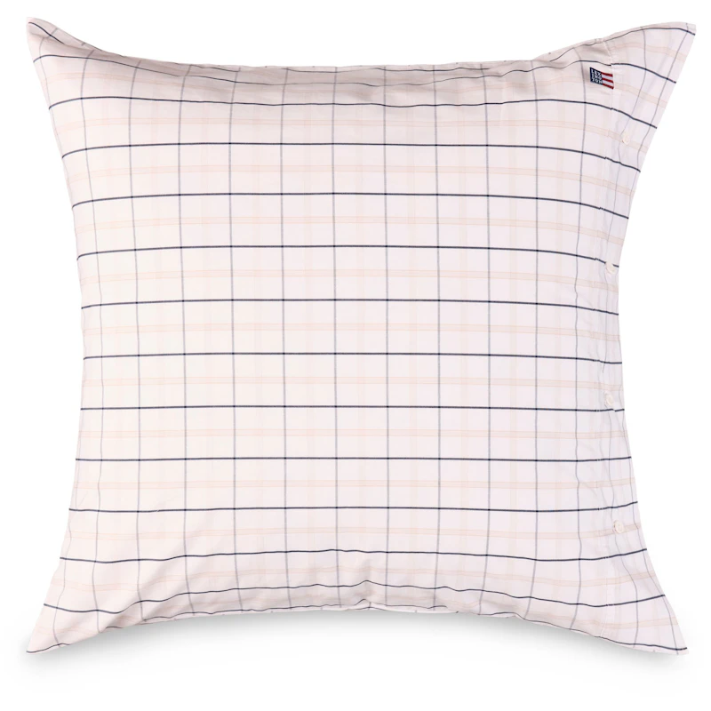 Checked Cotton Poplin Pillowcase White / Beige / Navy, 65x65 cm