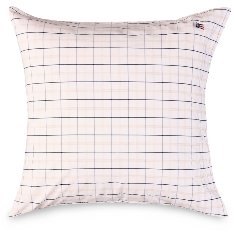 Checked Cotton Poplin Pillowcase White / Beige / Navy, 65x65 cm