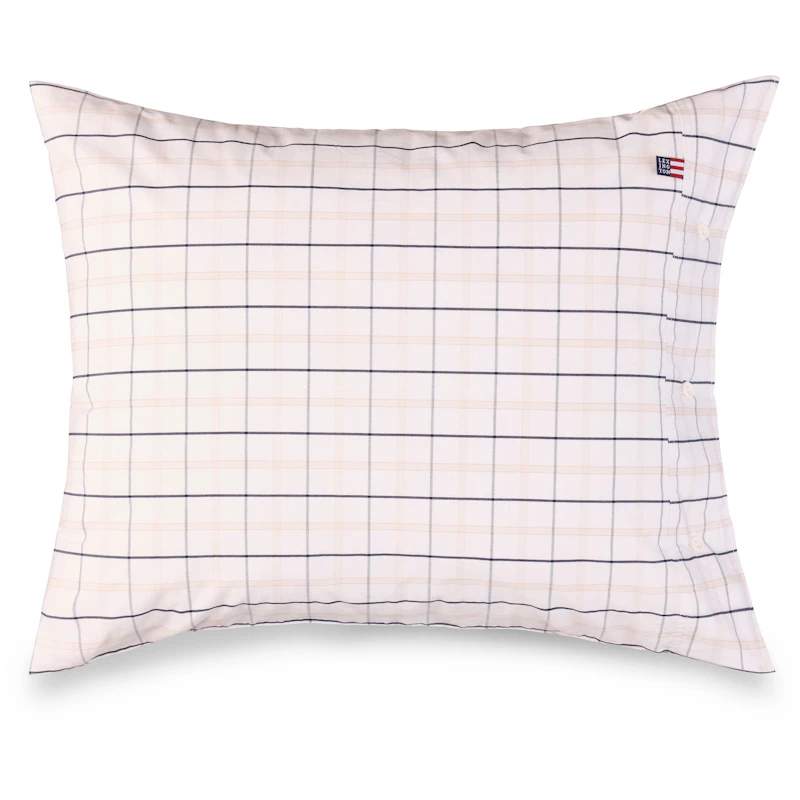 Checked Cotton Poplin Pillowcase White / Beige / Navy, 50x90 cm