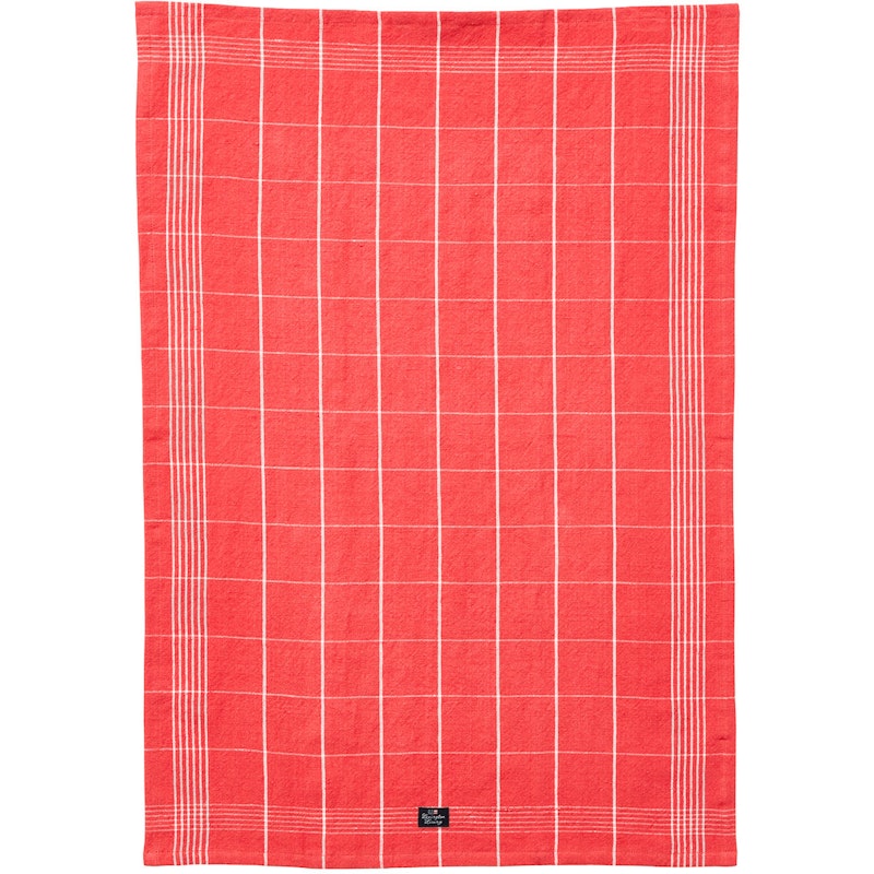 Checked Linen/Cotton Kitchen Towel 50x70 cm, Coral/White