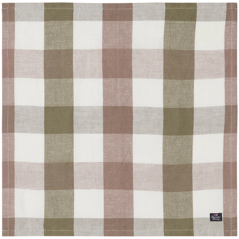 Checked Linen/Cotton Napkin 50x50 cm, Brown/Olive