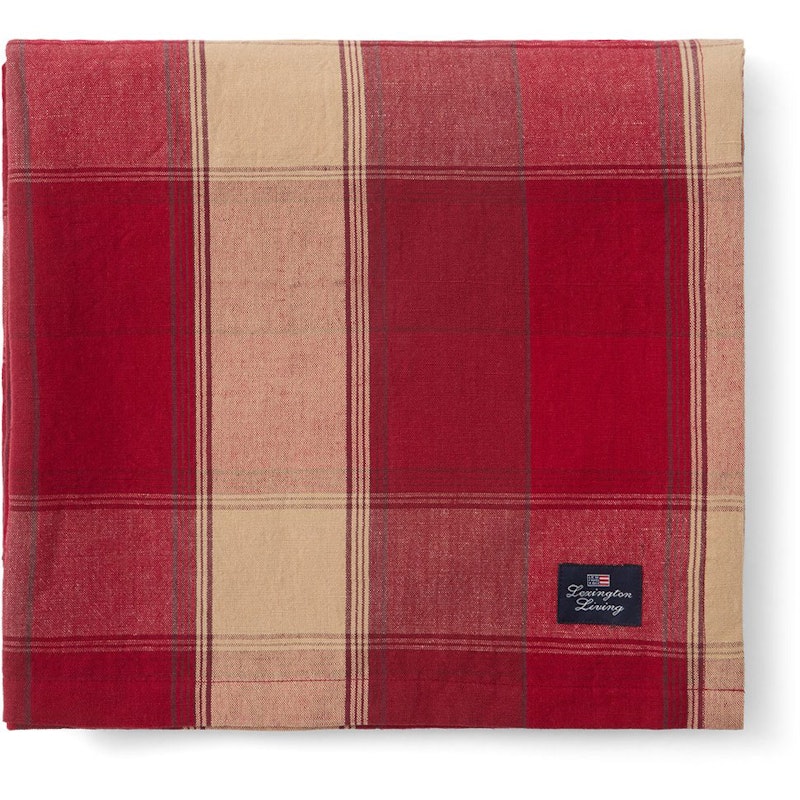 Checked Linen/Cotton Tablecloth Beige / Red, 180x180 cm