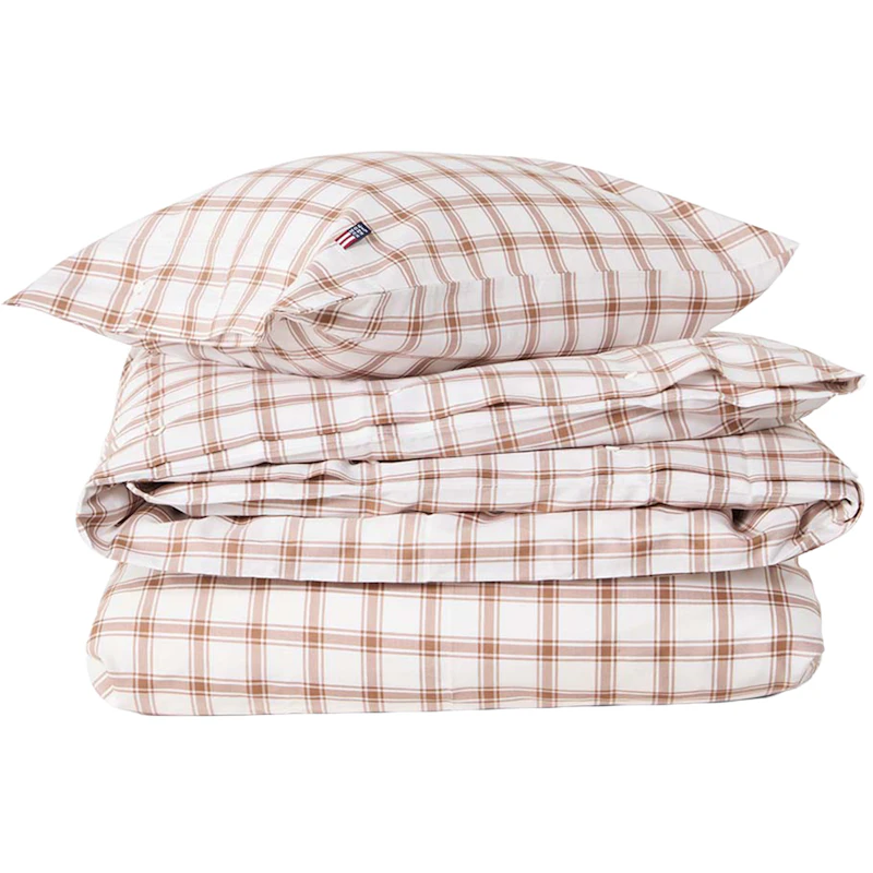 Checked Bed Set 150x210 + 50x60 cm, White / Fudge