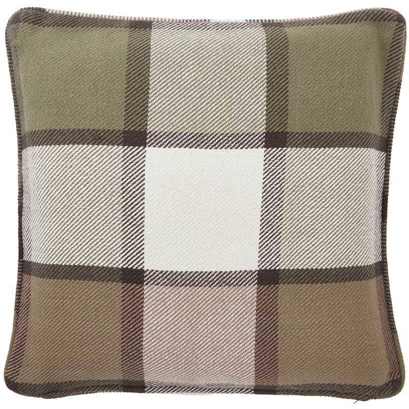 Checked Recycled Cotton Heavy Twill Cushion Cover 50x50 cm, Brown/Olive