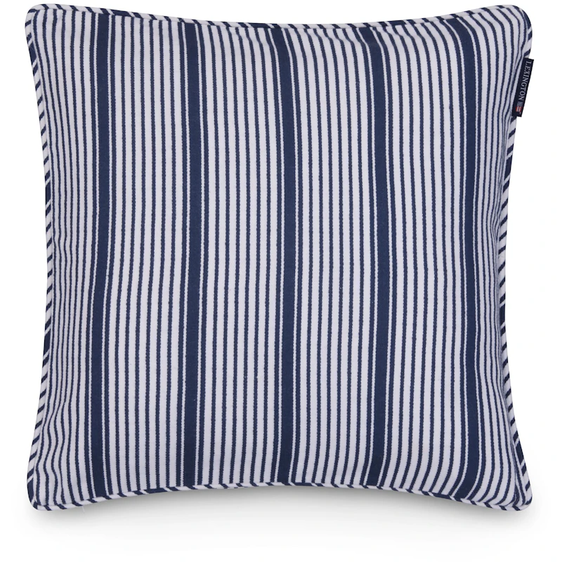 Classic Striped Organic Cotton Twill Cushion Cover 50x50 cm, White / Navy