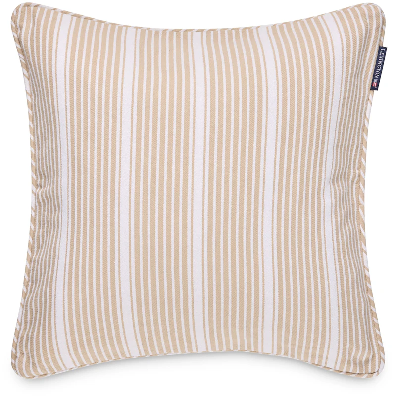 Classic Striped Organic Cotton Twill Cushion Cover 50x50 cm, White / Beige