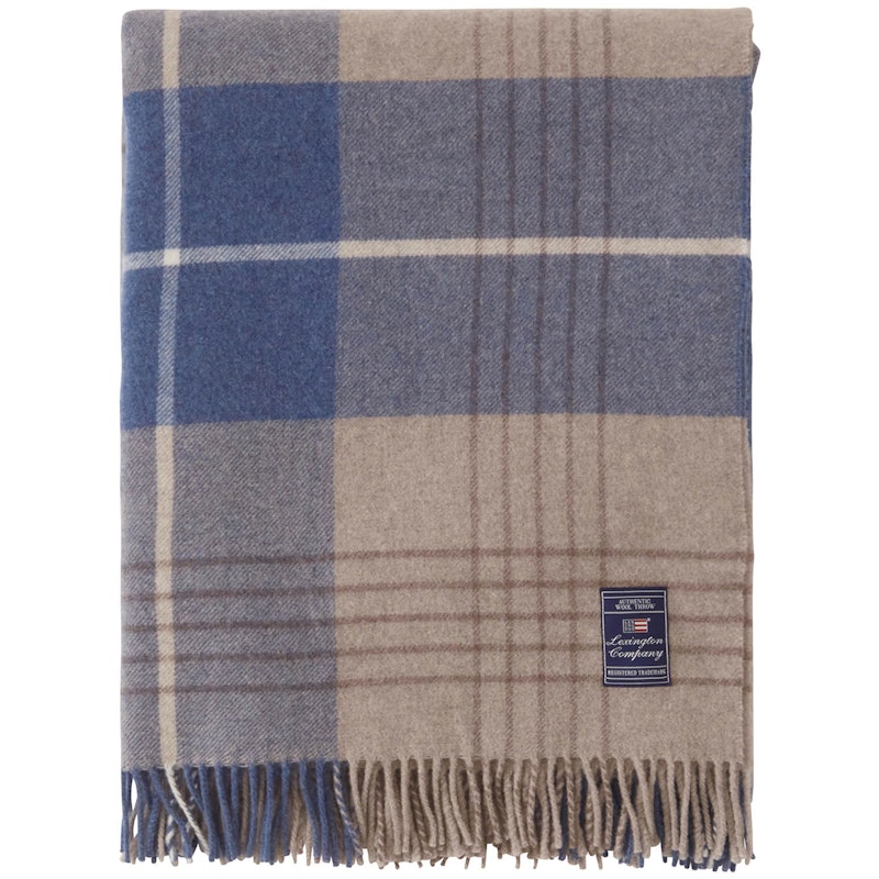 Checked Recycled Wool Throw, 130x170 cm Denim Blue/Beige