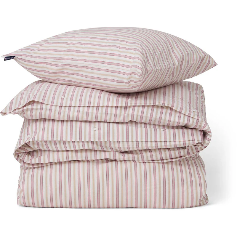 Dobby Striped Cotton Poplin Bed Set White / Beige / Red, 220x220 cm