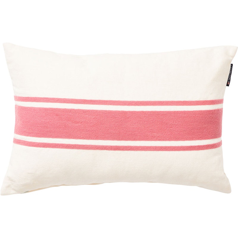 Embroidery Center Striped Linen/Cotton Cushion 40x60 cm, Pink/Off-white