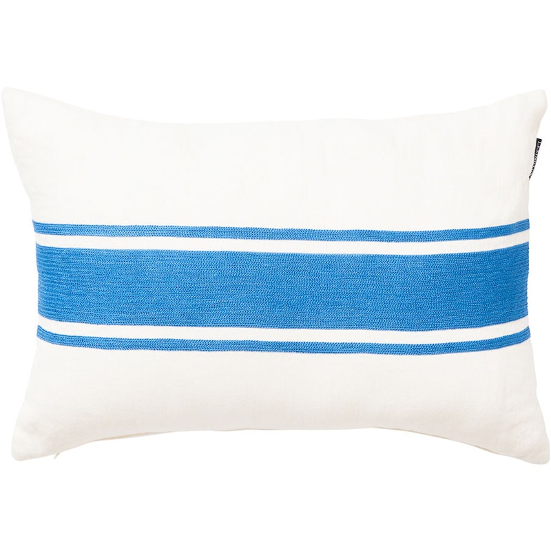 Embroidery Center Striped Linen/Cotton Cushion 40x60 cm, Blue/Off-white