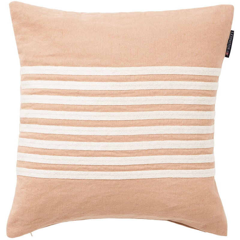 Embroidery Striped Linen/Cotton Cushion Cover 50x50 cm, Beige/Off-white