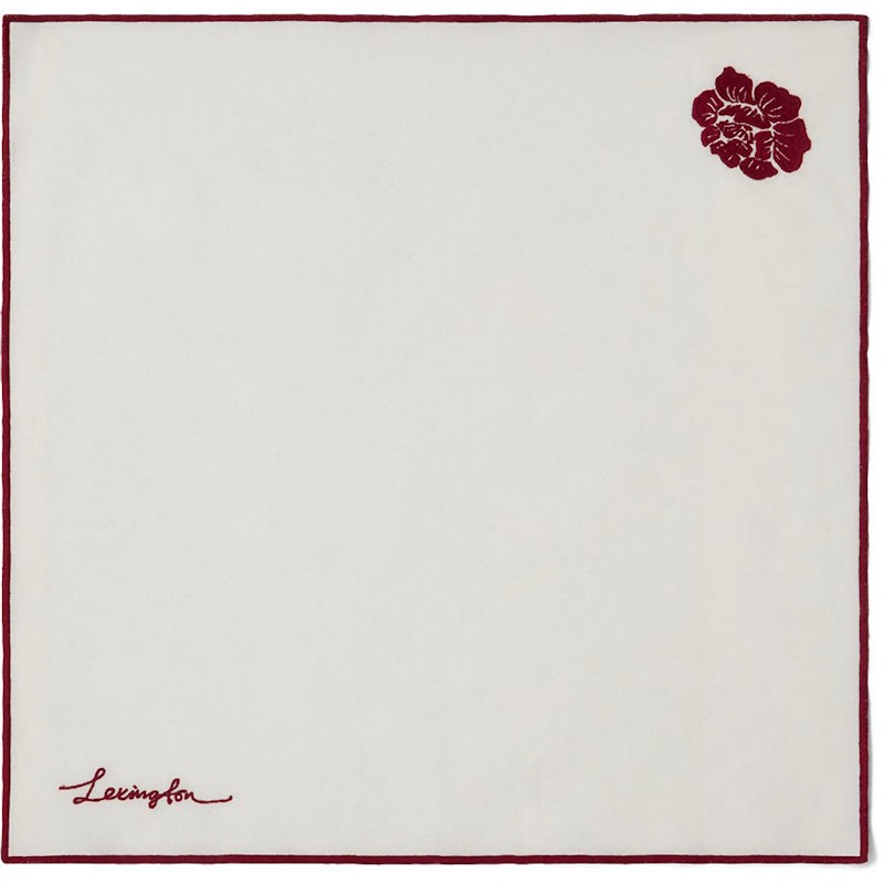 Flower Embroidered Napkin 50x50 cm, White / Red