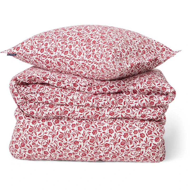 Flower Printed Cotton Sateen Bed Set White / Red, 220x220 cm