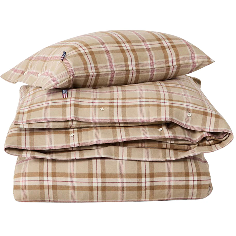 Checked Bed Set 210x150 + 50x60 cm, Fudge / Beige / Figs