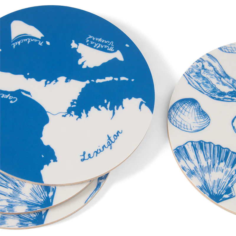 Glass Coaster 4-pack, White / Blue