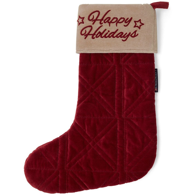 Happy Holidays Organic Cotton Velvet Stocking, Red