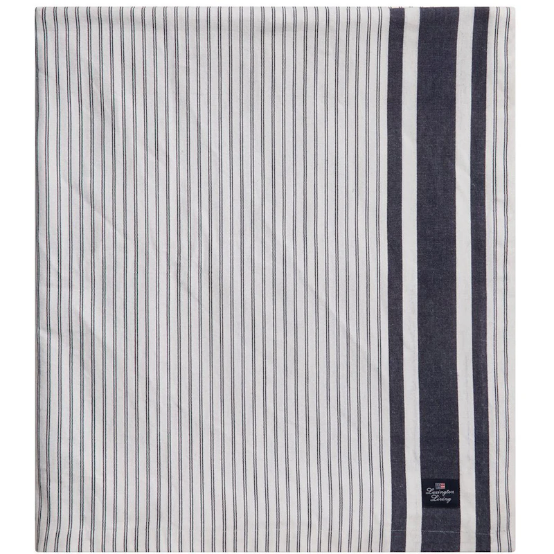 Icons Striped Organic Cotton Oxford Tablecloth 150x250 cm, White / Dress Blue