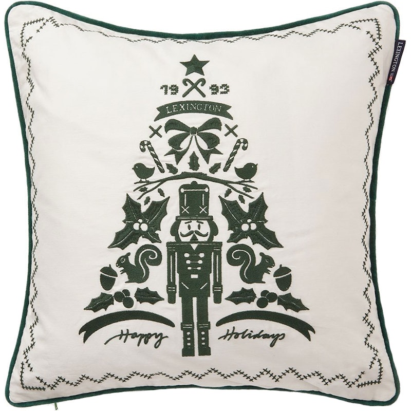 Nutcracker Organic Cotton Cushion Cover 50x50 cm, Snow White / Green