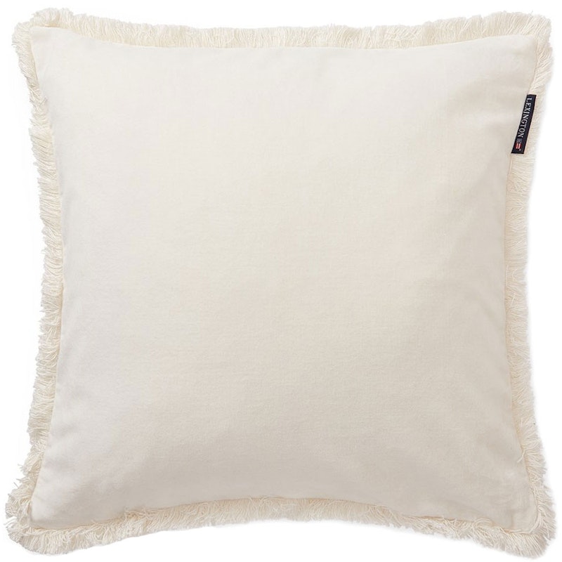 Organic Cotton Velvet Fringe Cushion Cover 50x50 cm, Snow White