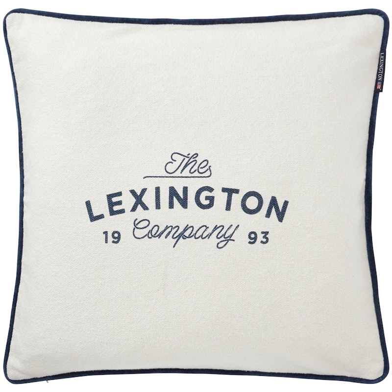 Printed Logo Recycled Cotton Canvas Cushion Cover 50x50 cm, White/Denim