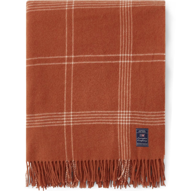 Checked Recycled Wool Throw 130x170 cm, White/Rust Red