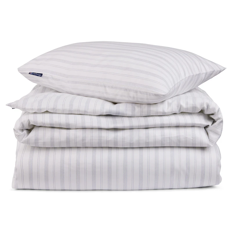 Striped Lyocell/Cotton Bedding Set 220x220 cm, White/Misty Blue