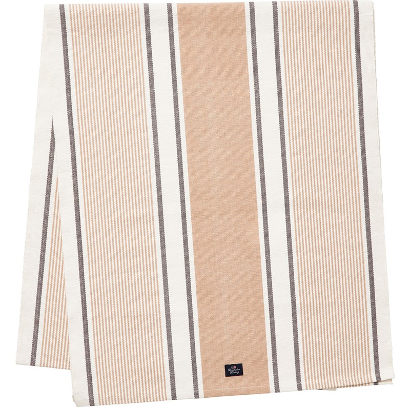 Striped Organic Cotton Rib Table Runner White/Beige, 50x250 cm