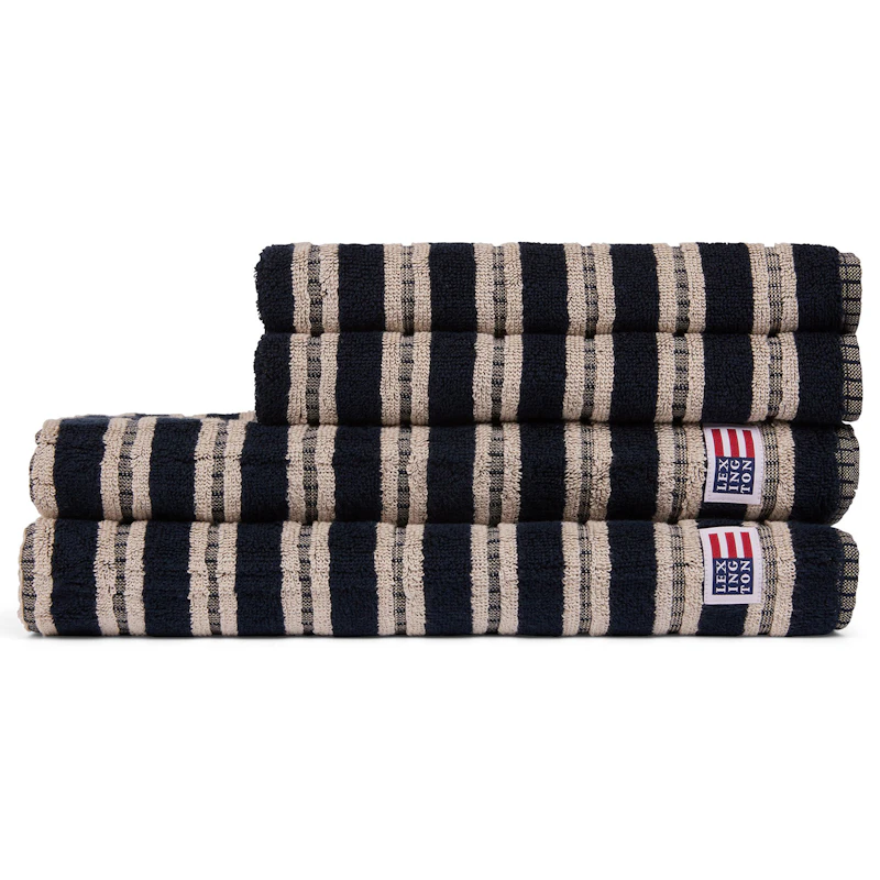 Striped Towel 70x130 cm, Dark Blue/Beige