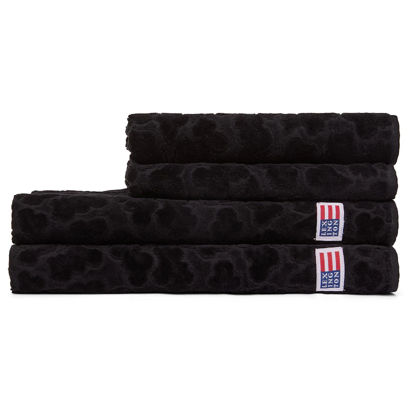 Velour Jacquard Leaves Towel 70x130 cm, Black