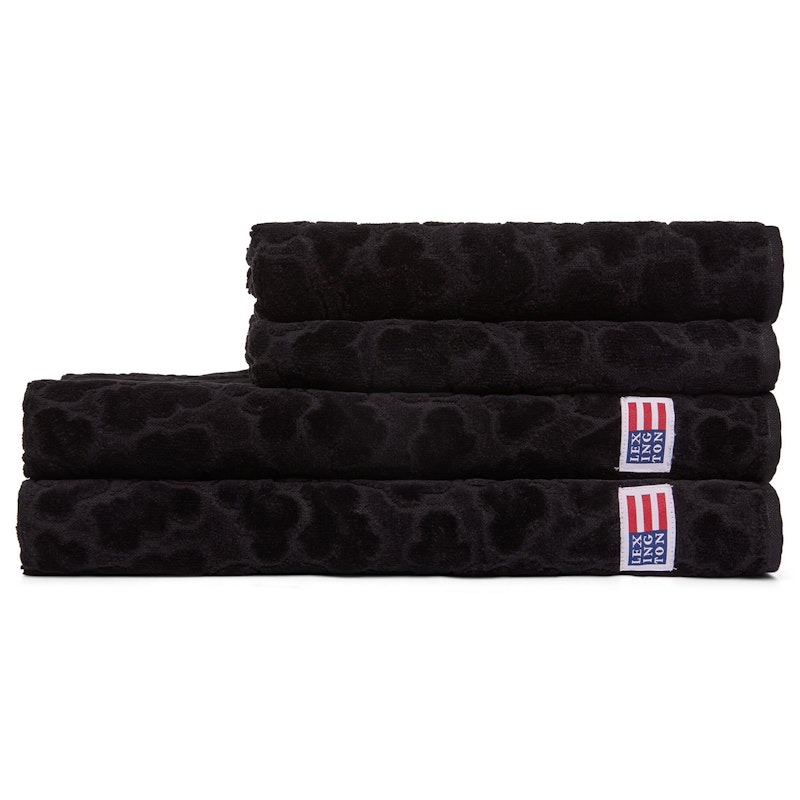 Velour Jacquard Leaves Towel 70x130 cm, Black