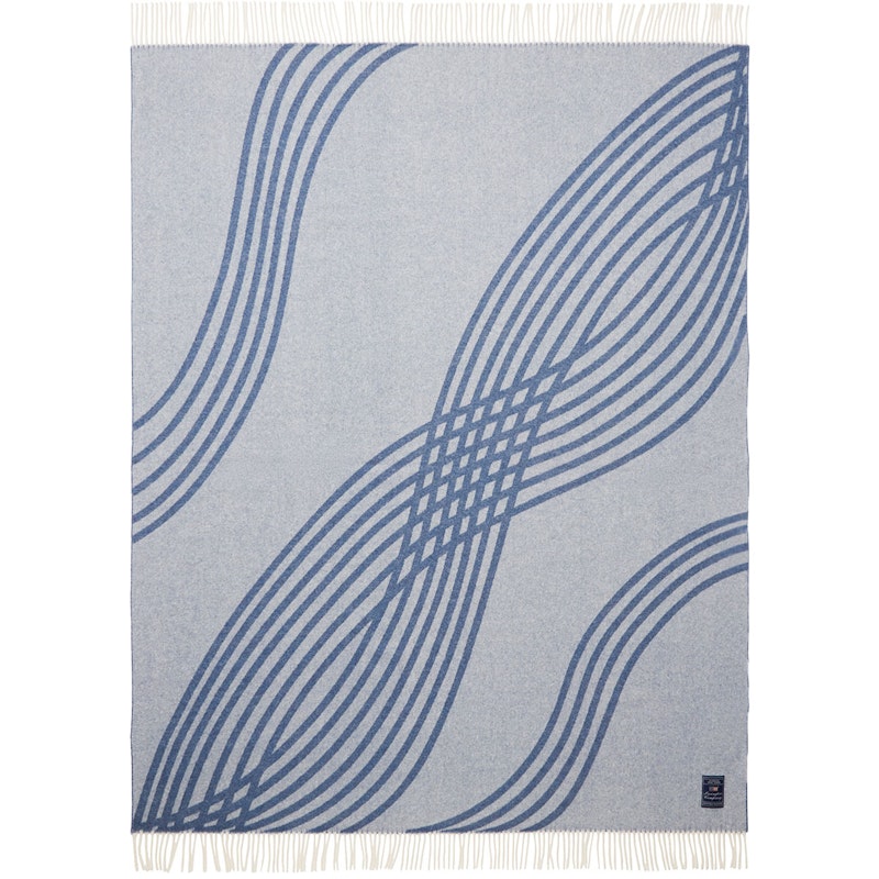 Waves Recycled Wool Jacquard Throw 130x170 cm, Blue/Off-white