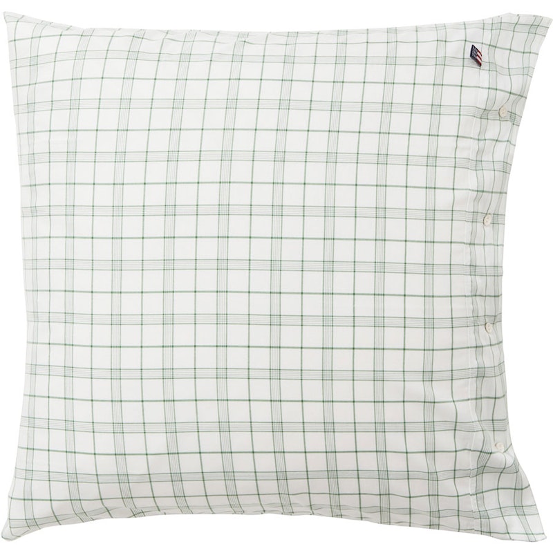 Checked Lyocell/Cotton Pillowcase 65x65 cm, White/Green