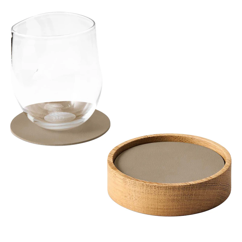 Circle S Box & Glass Coaster 8-pack, Oak / Clay Brown